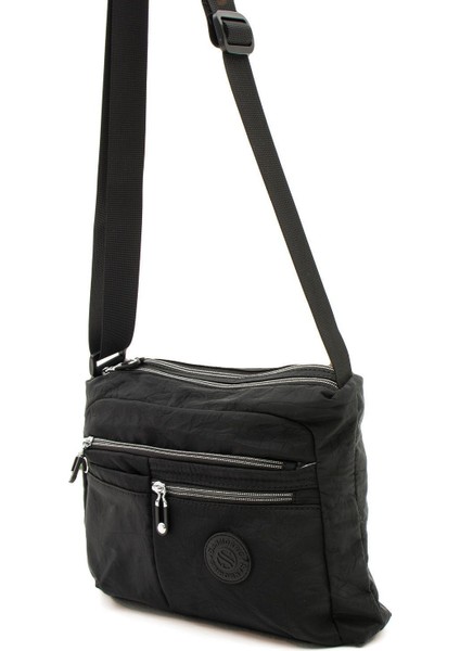 Kadın Çok Gözlü Suya Dayanıklı Krinkıl Kumaş Siyah Renkli Ayarlanabilir Çapraz Askılı Omuz Çantası fiyatları