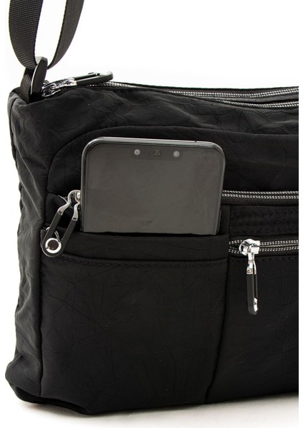 Kadın Çok Gözlü Suya Dayanıklı Krinkıl Kumaş Siyah Renkli Ayarlanabilir Çapraz Askılı Omuz Çantası modelleri