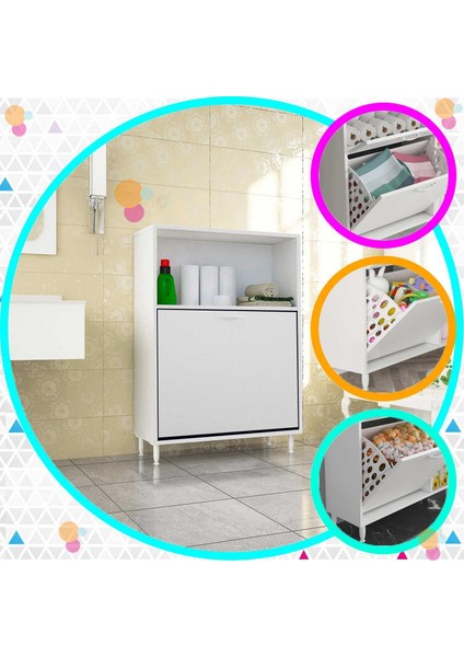 Lidya 75X100 Renkli ve Beyaz Bölmeli Çamaşır ve Erzak Dolabı