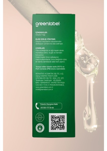 Green Label Greyfurt Yağı %100 Doğal Ve Saf 20ml