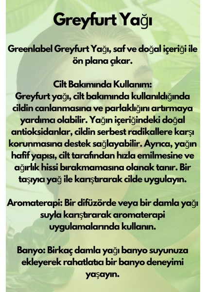 Green Label Greyfurt Yağı %100 Doğal Ve Saf 20ml