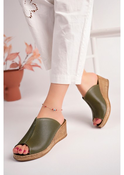 Kadın Haki Dolgu Topuklu Yumuşak Taban Rahat Terlik fiyatları