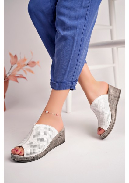 Kadın Beyaz Dolgu Topuklu Yumuşak Taban Rahat Terlik fiyatları