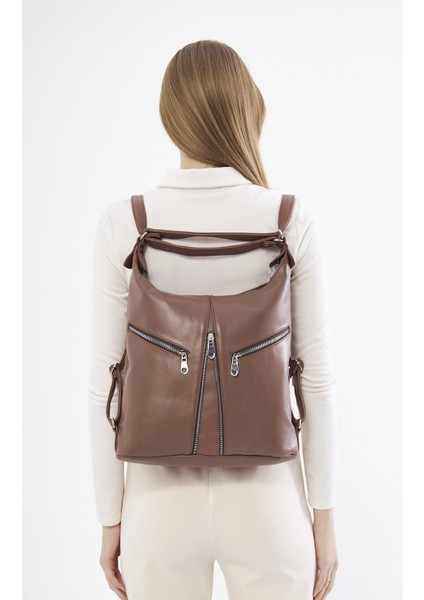 DKB501 Hakiki Deri Kadın Kahverengi Sırt ve Omuz Çantası fiyatları