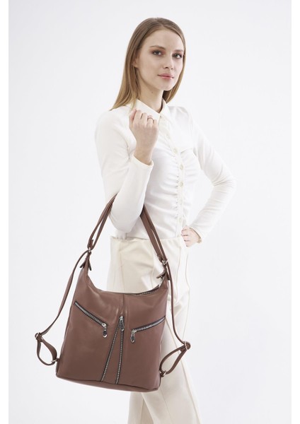 DKB501 Hakiki Deri Kadın Kahverengi Sırt ve Omuz Çantası modelleri