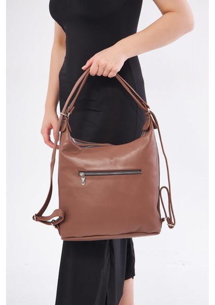 DKB501 Hakiki Deri Kadın Kahverengi Sırt ve Omuz Çantası fırsatları
