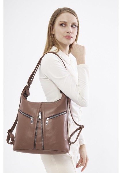 DKB501 Hakiki Deri Kadın Kahverengi Sırt ve Omuz Çantası indirimleri