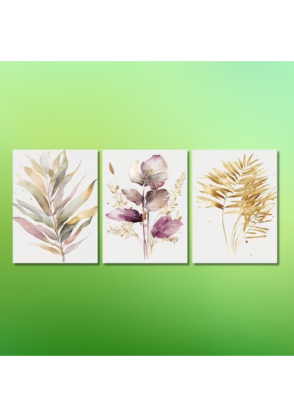 3'lü Kanvas Duvar Tablosu Soft Pastel Lila Çiçek Tasarımı indirimleri