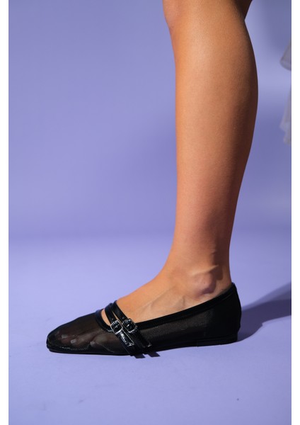 Moana Siyah Fileli Kadın Babet Ayakkabı modelleri