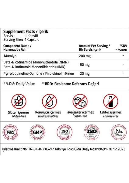 NMN 50 mg + Mumiyo 200 mg + PQQ 20 mg 30 Capsules modelleri