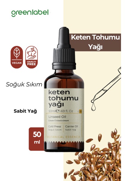 Green Label Keten Tohumu Yağı Soğuk Sıkım %100 Doğal Ve Saf 50ml