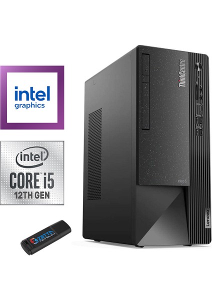 Thinkcentre Neo 50T Gen4 Intel I5 12400 16GB 512GB SSD Windows 11 Home Masaüstü Bilgisayar 12JB005DTR27 + Zetta Flash Bellek