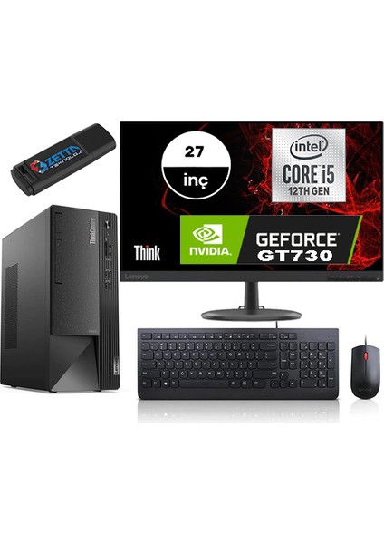 Thinkcentre Neo 50T Gen4 Intel I5 12400 64GB 256GB SSD 4GB/GT730 Windows 11 Home Fhd 27 Inç Monitör Masaüstü Bilgisayar 12JB005DTRMMG736 + Zetta Flash Bellek