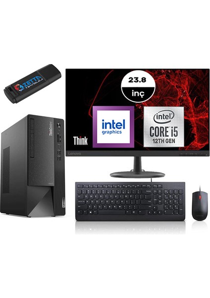 Thinkcentre Neo 50T Gen4 Intel I5 12400 32GB 2tb SSD Freedos Fullhd 23.8 Inç Mon Masaüstü Bilgisayar 12JB005DTRM14 + Zetta Flash Bellek