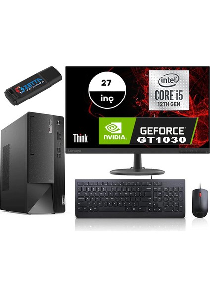 Thinkcentre Neo 50T Gen4 Intel I5 12400 16GB 1tb SSD 4GB/GT1030 Freedos Fhd 27 Inç Monitör Masaüstü Bilgisayar 12JB005DTRMMG108 + Zetta Flash Bellek