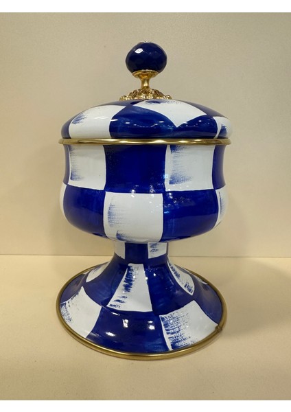 Damalı El Boyama Mavi Kapaklı Şekerlik