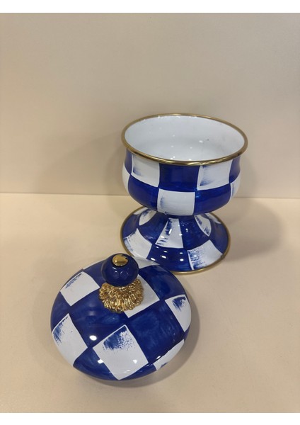 Damalı El Boyama Mavi Kapaklı Şekerlik fiyatları