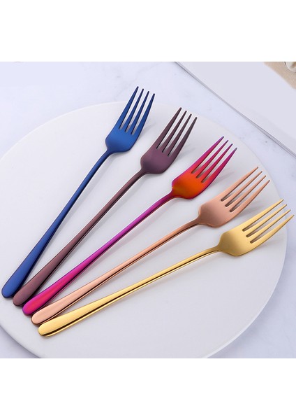 Gümüş Tarzı 1 Adet Renkli Paslanmaz Çelik Çatal Kore Tatlı Uzun Sap Çatal Mavi Siyah Altın Çatal Otel Mutfak Aksesuarları (Yurt Dışından) fiyatları