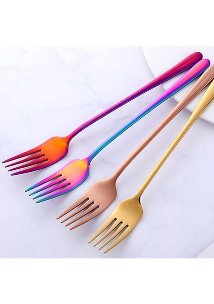 Gümüş Tarzı 1 Adet Renkli Paslanmaz Çelik Çatal Kore Tatlı Uzun Sap Çatal Mavi Siyah Altın Çatal Otel Mutfak Aksesuarları (Yurt Dışından) fırsatları
