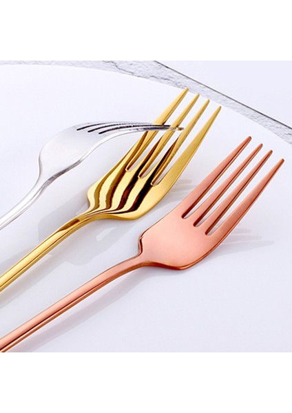 Gümüş Tarzı 1 Adet Renkli Paslanmaz Çelik Çatal Kore Tatlı Uzun Sap Çatal Mavi Siyah Altın Çatal Otel Mutfak Aksesuarları (Yurt Dışından) indirimleri