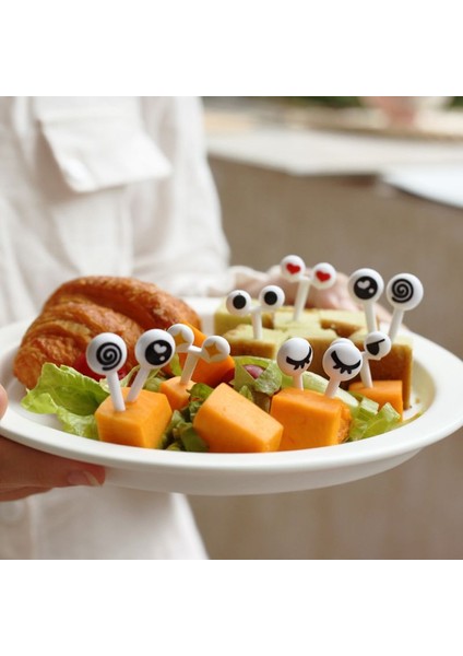 Renkli Stil Mini Izgara Sevimli Karikatür Gözler Kawaii Öğle Yemeği Bento Kutusu Yiyecek Meyve Çubukları Çatal Çubuklar Büfe Sandviç Üstleri J2FA (Yurt Dışından)