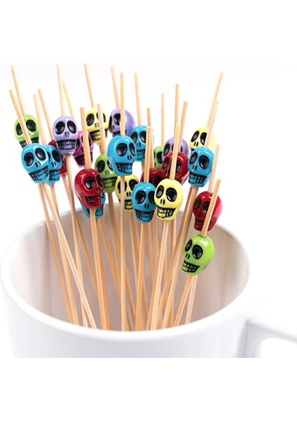 Ben Stil Tek Kullanımlık Bambu Kafatası Çöp Şiş Meyve Tatlı Kek Işareti Kokteyl Çubukları Sevimli Yiyecek Çubukları Büfe Cupcake Toppers Parti (Yurt Dışından)