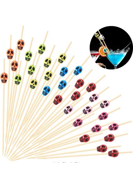 Ben Stil Tek Kullanımlık Bambu Kafatası Çöp Şiş Meyve Tatlı Kek Işareti Kokteyl Çubukları Sevimli Yiyecek Çubukları Büfe Cupcake Toppers Parti (Yurt Dışından)