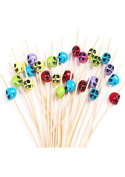 Ben Stil Tek Kullanımlık Bambu Kafatası Çöp Şiş Meyve Tatlı Kek Işareti Kokteyl Çubukları Sevimli Yiyecek Çubukları Büfe Cupcake Toppers Parti (Yurt Dışından)