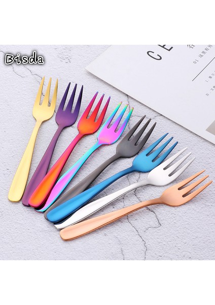 Siyah-8 Adet Tarzı Yemek Masası Tatlı Meyve Çatalı Paslanmaz Çelik Yiyecek Çubukları Çocuklar Için Renkli Ayna Parlak Oem Logo (Yurt Dışından) fiyatları