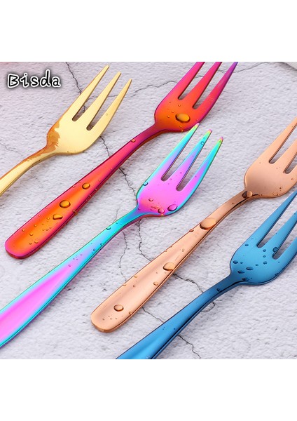 Siyah-8 Adet Tarzı Yemek Masası Tatlı Meyve Çatalı Paslanmaz Çelik Yiyecek Çubukları Çocuklar Için Renkli Ayna Parlak Oem Logo (Yurt Dışından) modelleri