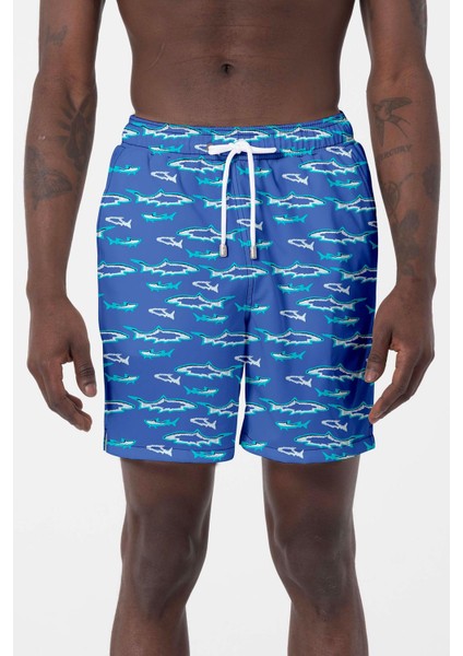 Erkek Havuz Deniz Desenli Şort 029 Mavi