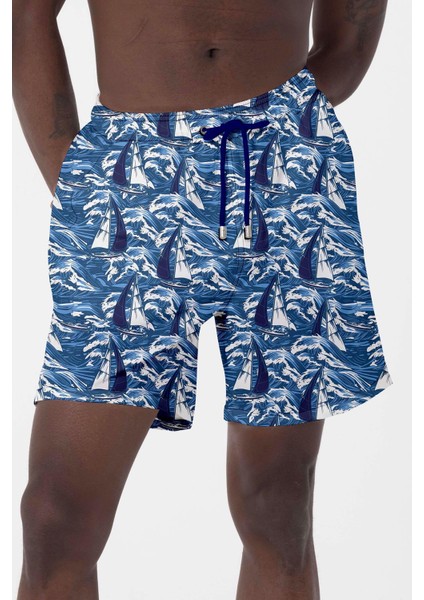 Erkek Havuz Deniz Desenli Şort 026 Lacivert