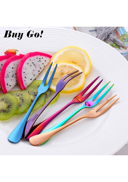 Soluk Altın Tarzı Çelik Meyve Tatlı Kek Çatalı Çevre Dostu Iki Dişli Yemek Salata Çatalı Sofra Gereçleri Otel Restoran Parti Malzemeleri (Yurt Dışından) fiyatları