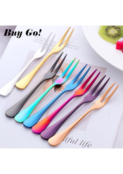 Soluk Altın Tarzı Çelik Meyve Tatlı Kek Çatalı Çevre Dostu Iki Dişli Yemek Salata Çatalı Sofra Gereçleri Otel Restoran Parti Malzemeleri (Yurt Dışından) modelleri