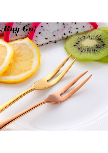 Soluk Altın Tarzı Çelik Meyve Tatlı Kek Çatalı Çevre Dostu Iki Dişli Yemek Salata Çatalı Sofra Gereçleri Otel Restoran Parti Malzemeleri (Yurt Dışından) fırsatları