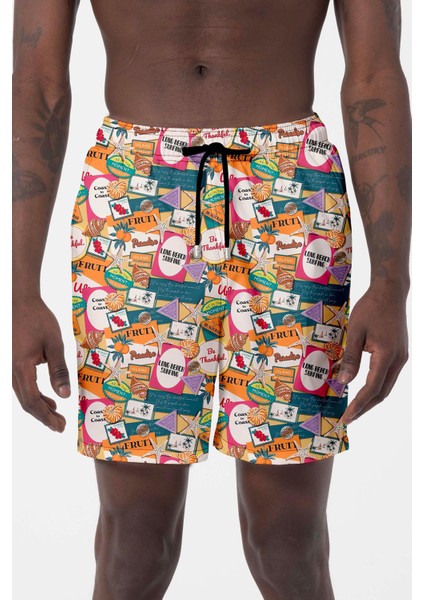 Erkek Havuz Deniz Desenli Şort 028 Beyaz