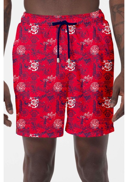 Erkek Havuz Deniz Desenli Şort 024 Kırmızı