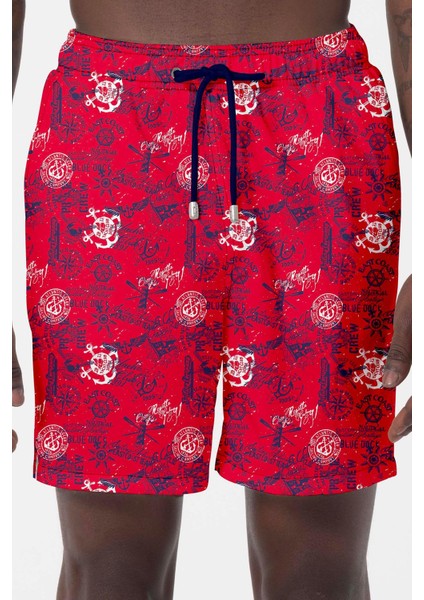 Erkek Havuz Deniz Desenli Şort 024 Kırmızı fırsatları