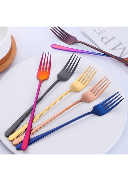 7 Adet Gül Altın Tarzı Uzun Saplı Yemek Çatalı Paslanmaz Çelik Kore Siyah Çatal Otel Restoran Parti Malzemeleri Yemek Takımı Biftek Altın Çatal (Yurt Dışından)