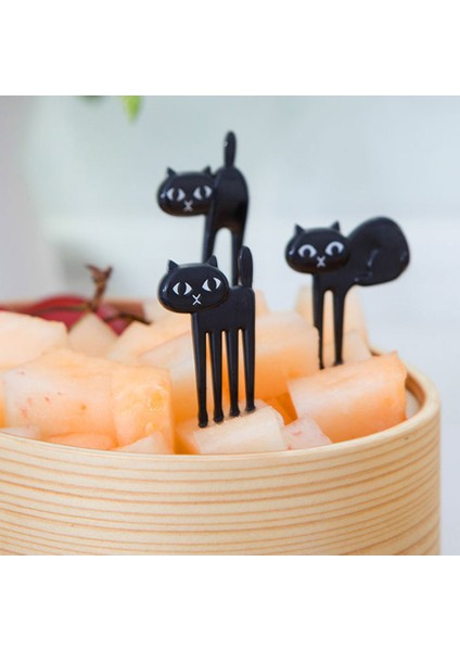 Siyah Stil 6 Adet Mini Hayvan Çatal Meyve Seçici Sevimli Siyah Kedi Çocuk Çatal Öğle Kutusu Bento Dekor Aksesuarları Meyve Çatal Seti (Yurt Dışından) modelleri