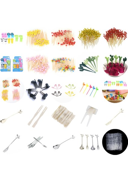Bambu Çubuklar 12CM Tarzı Parti Büfesi Meyve Tatlıları Için 100 Adet Tek Kullanımlık Bambu Çatal Çubuk Skewer Çizgi Film Çatallar (Yurt Dışından)