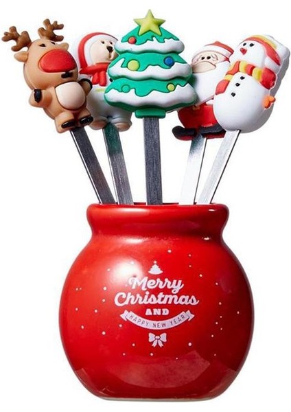 Bir Stil Noel Meyve Çatalı Karikatür Noel Baba Salata Çubuğu Tatlı Parti Süslemeleri Aksesuar Sebze Çatalları Q2X5 (Yurt Dışından)
