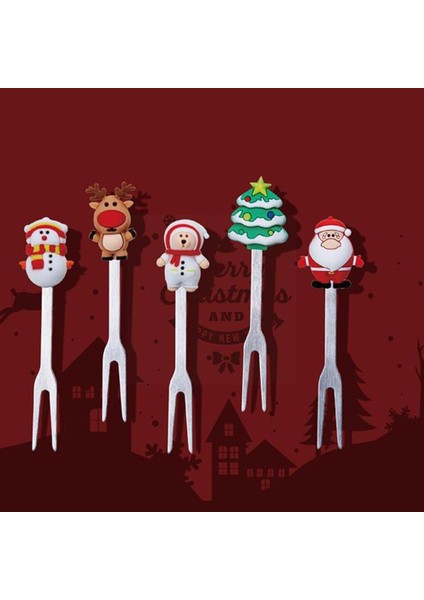 Bir Stil Noel Meyve Çatalı Karikatür Noel Baba Salata Çubuğu Tatlı Parti Süslemeleri Aksesuar Sebze Çatalları Q2X5 (Yurt Dışından)