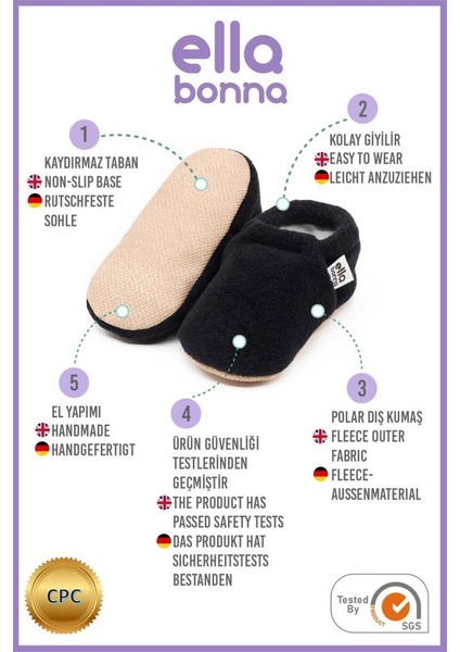 Polar Bebek Pandufu Ev Patiği, Kaydırmaz Taban, Organik Pamuk Astar Kreş Ayakkabısı, Antrasit Gri modelleri