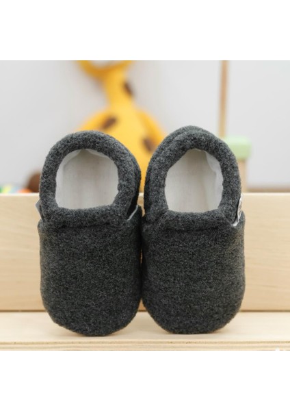 Polar Bebek Pandufu Ev Patiği, Kaydırmaz Taban, Organik Pamuk Astar Kreş Ayakkabısı, Antrasit Gri
