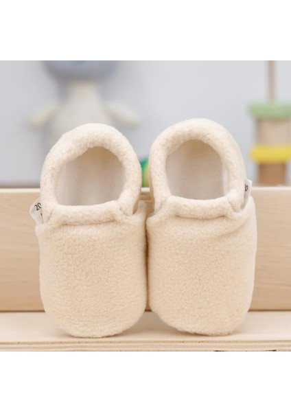 Polar Bebek Pandufu Ev Patiği, Kaydırmaz Taban, Organik Pamuk Astar Kreş Ayakkabısı, Bej
