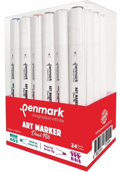 Art Marker Dual Nib Fırça Uç + Kesik Uç 24 Renk Set (Yerli Üretim)