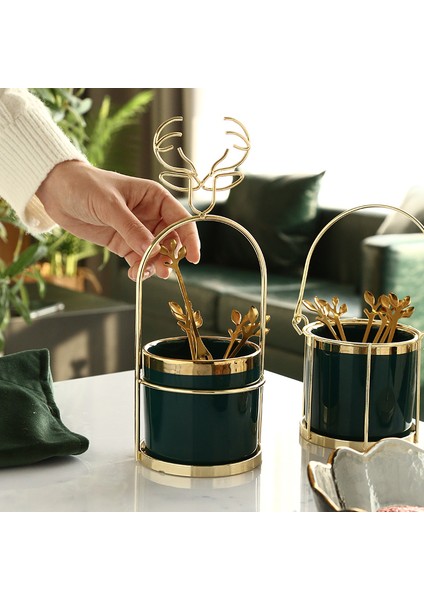 C Seramik Tutucu Stili Lüks Mutfak Eşya Tutucu Düzenleyici Altın Paslanmaz Çelik Meyve Çatal Kaşık Pasta Tatlı Çatal Seramik Sofra Eşyası Tutucu (Yurt Dışından) fiyatları