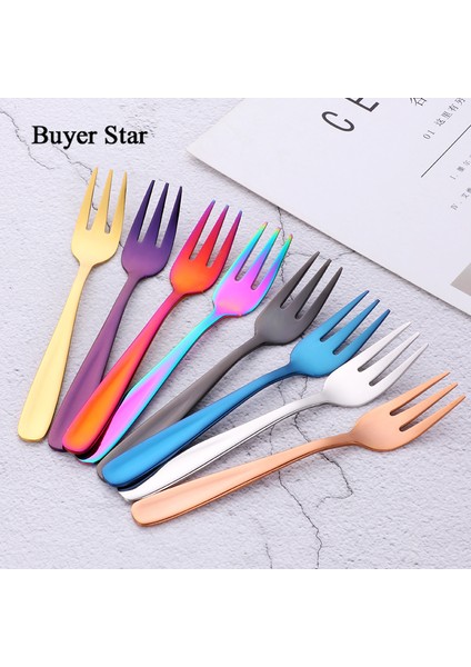 Gökkuşağı No.3 Stili Alıcı Yıldız Sıcak 5.39'' Paslanmaz Çelik Çay Çatal Seti Metal Üç Dişli Yiyecek Pasta Çatalı Yemek Takımı Parti Restoran Için (Yurt Dışından)