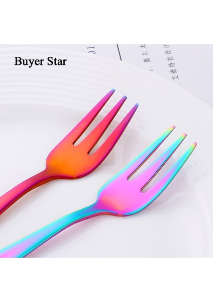 Gökkuşağı No.3 Stili Alıcı Yıldız Sıcak 5.39'' Paslanmaz Çelik Çay Çatal Seti Metal Üç Dişli Yiyecek Pasta Çatalı Yemek Takımı Parti Restoran Için (Yurt Dışından)